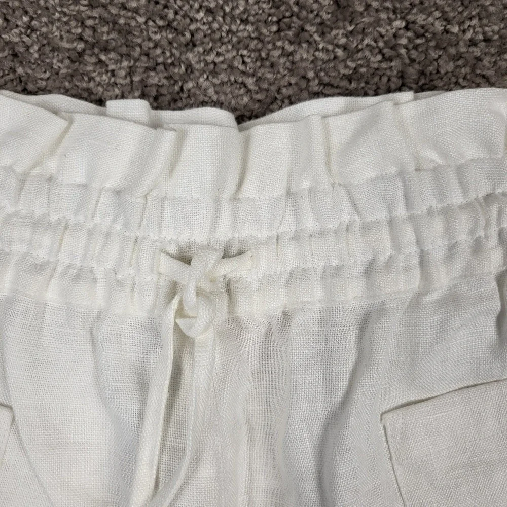 Tory Burch Shorts Women M White Excellent Linen Paperbag Waist 82136